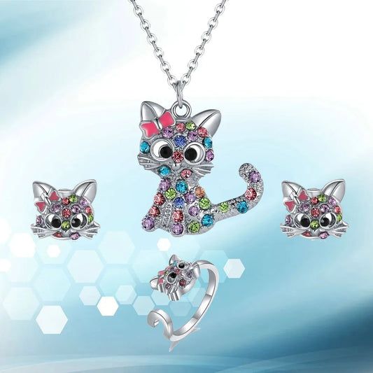 Treasure's Crystal Cat Jewelry Set