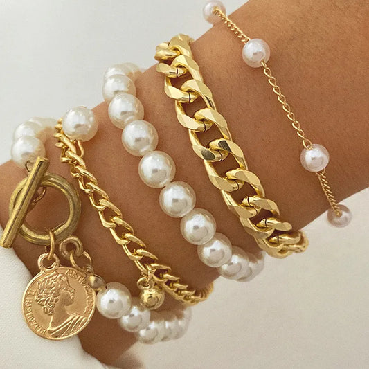 Treasures pearls & golden coins Bracelets