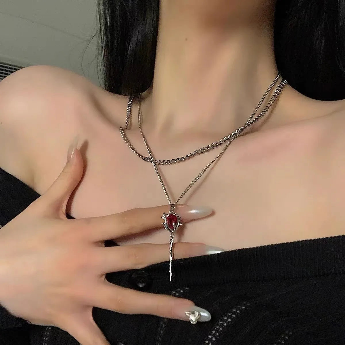 Treasure's Red Zircon Rose Necklace